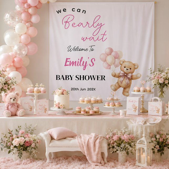 Pink Teddy Bear Baby Shower Backdrop Tapestry (Creator Uploaded)