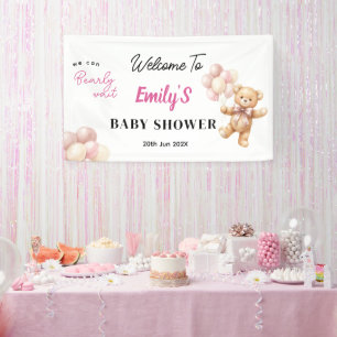 Pink Teddy Bear Baby Shower Backdrop Tapestry Banner