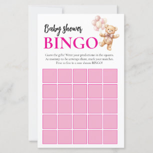 Pink Teddy Bear Baby Shower Bingo Game
