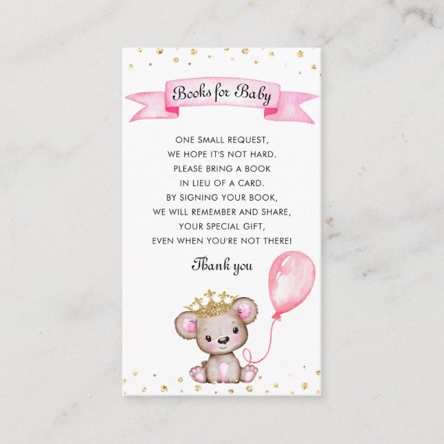 Pink Teddy Bear Baby Shower Books for Baby Enclosure Card (Front)