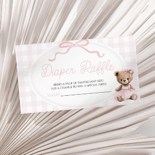 Pink Teddy Bear Baby Shower Diaper Raffle Enclosure Card