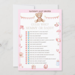 Pink Teddy Bear Baby Shower - Editable Name, 5x7 Invitation