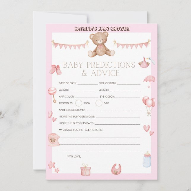 Pink Teddy Bear Baby Shower - Editable Name, 5x7 Invitation (Front)