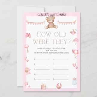 Pink Teddy Bear Baby Shower - Editable Name, 5x7 Invitation