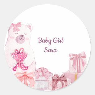 Pink Teddy Bear Baby Shower Favor Sticker