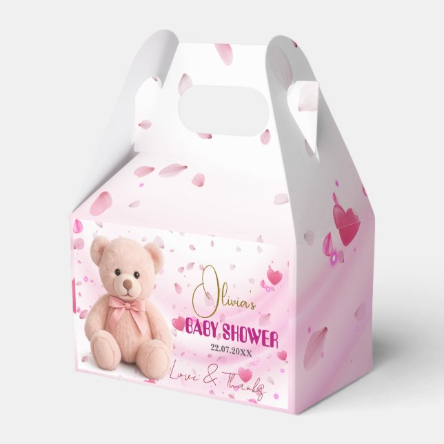 Pink Teddy Bear Baby Shower Favour Box- Editable Box (Front Side)