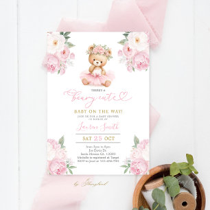 Pink Teddy Bear Baby Shower Girl Invitation