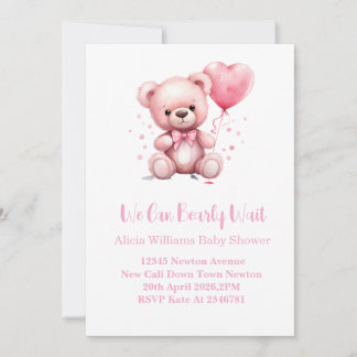 Pink Teddy Bear Baby Shower Invitation