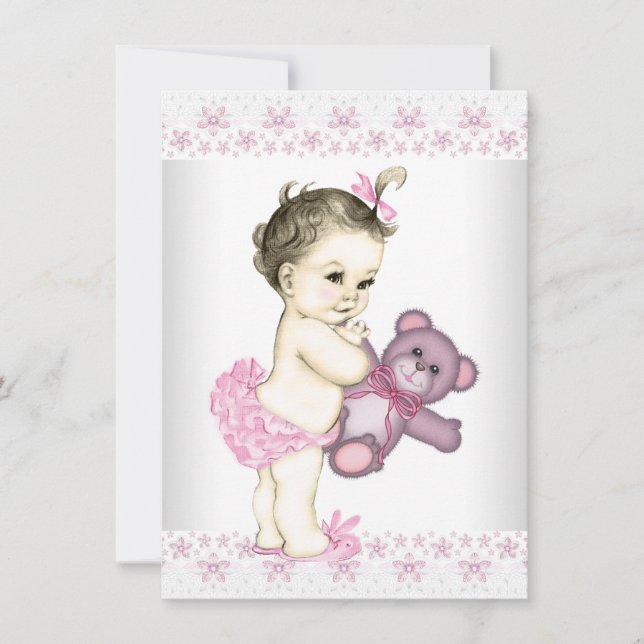 Pink Teddy Bear Baby Shower Invitation (Front)