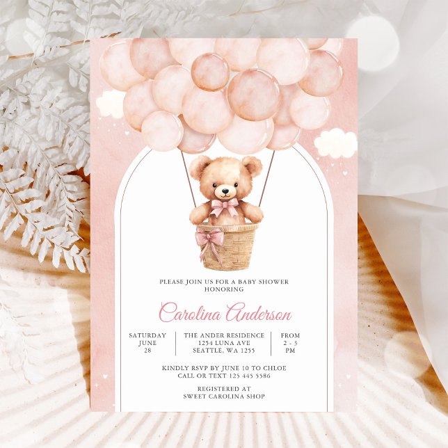 Pink Teddy Bear Baby Shower Invitation (Creator Uploaded)