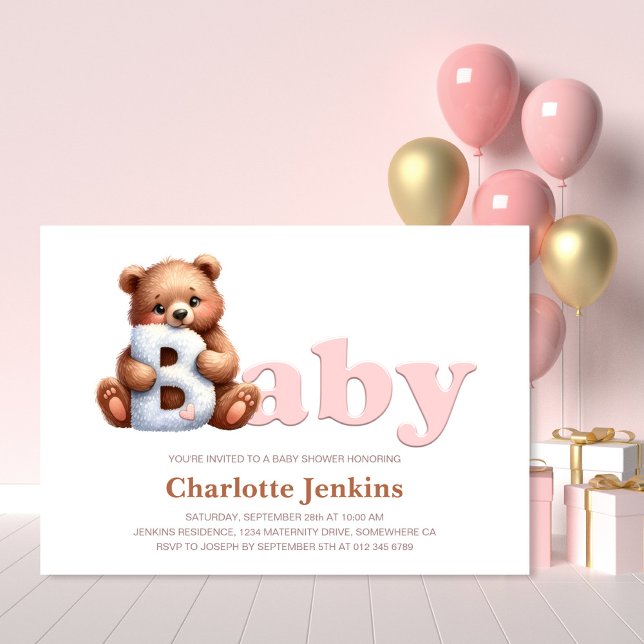 Pink Teddy Bear Baby Shower Invitation (Creator Uploaded)