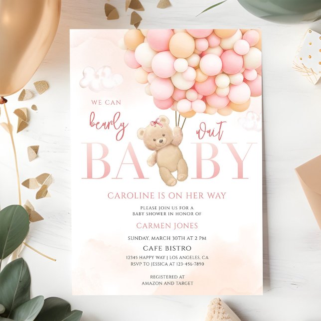 Pink Teddy Bear Baby Shower Invitation (Creator Uploaded)