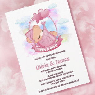 Pink Teddy Bear Baby Shower Invitation