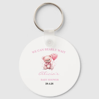 Pink Teddy Bear Baby Shower Key Ring