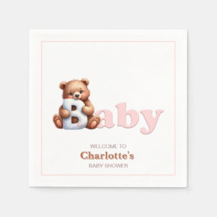 Pink Teddy Bear Baby Shower Napkin