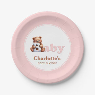 Pink Teddy Bear Baby Shower Paper Plate