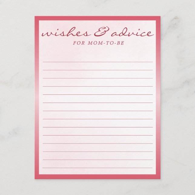 Pink Teddy Bear Baby Shower Wishes & Advice  Enclosure Card (Front)