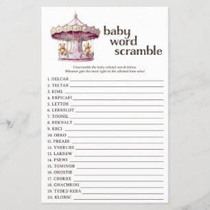 Pink Teddy Bear Baby Shower Word Scramble Game