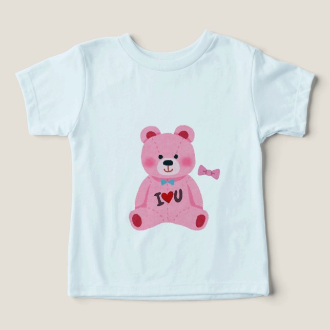 Pink Teddy Bear Baby Tee (Design Front)