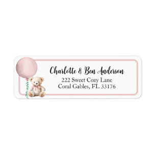 Pink Teddy Bear Balloon Address Label
