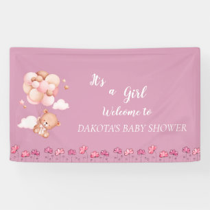 Pink Teddy Bear Balloon Baby Shower Banner