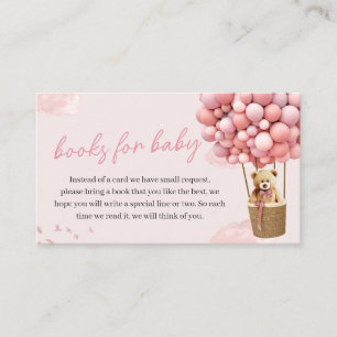 Pink Teddy Bear Balloon Baby Shower Books for Baby Enclosure Card