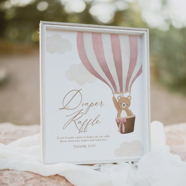 Pink Teddy Bear Balloon Baby Shower Diaper Raffle Poster (Creator Uploaded)