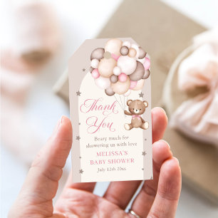 Pink Teddy Bear Balloon Baby Shower Gift Tags