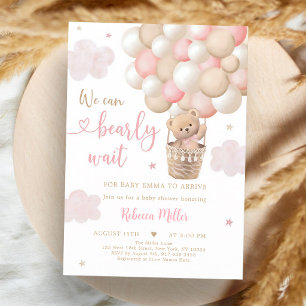 Pink Teddy Bear Balloon Baby Shower Invitation