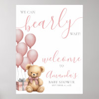 Pink Teddy Bear Balloon Baby Shower Welcome