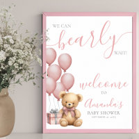 Pink Teddy Bear Balloon Baby Shower Welcome