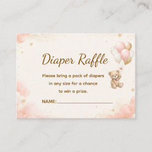 Pink Teddy Bear Balloon Diaper Raffle Card