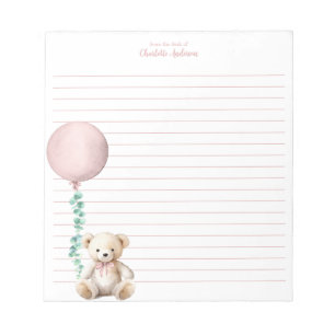 Pink Teddy Bear Balloon Personalised Notepad
