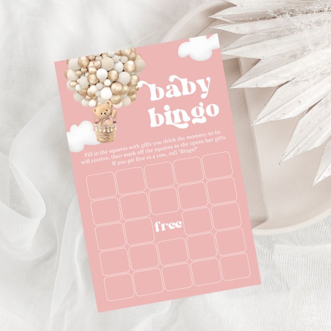 Pink Teddy Bear Balloons Baby Shower Game BINGO Flyer (Creator Uploaded)