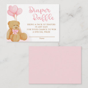 Pink Teddy Bear Balloons Diaper Raffle Enclosure Card