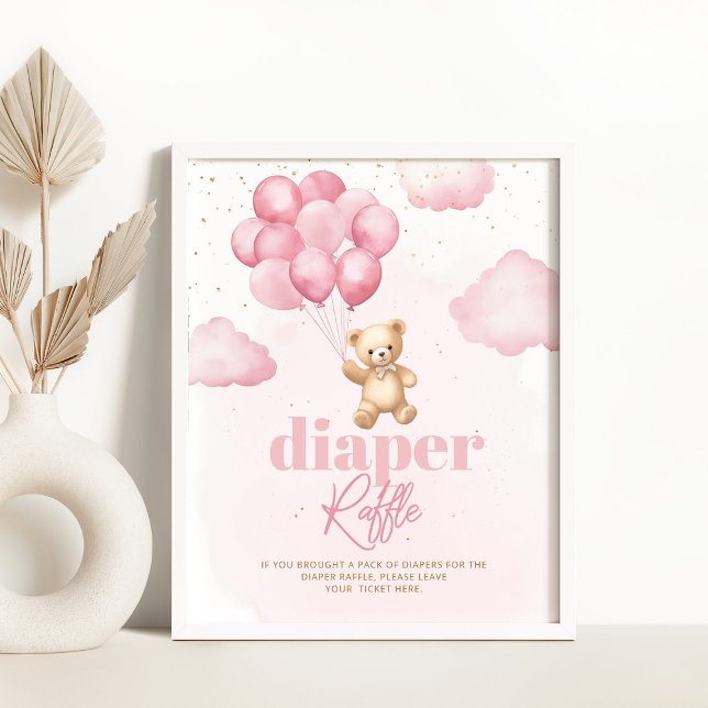 Pink teddy bear balloons Diaper raffle Poster (Creator Uploaded)