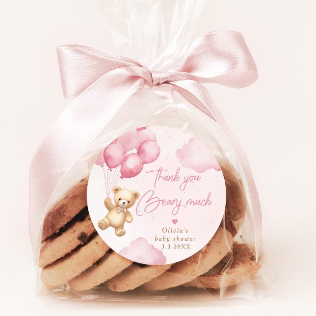 Pink teddy bear balloons Thank you beary much Classic Round Sticker (Creator Uploaded)