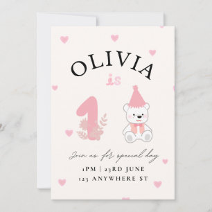 Pink Teddy Bear birthday Invitation Card