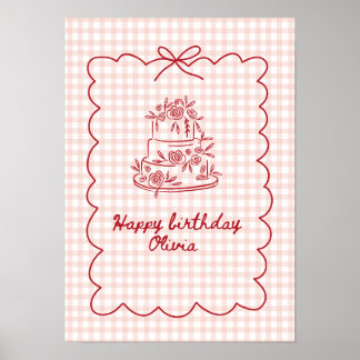 Pink Teddy Bear Birthday Poster with Balloons