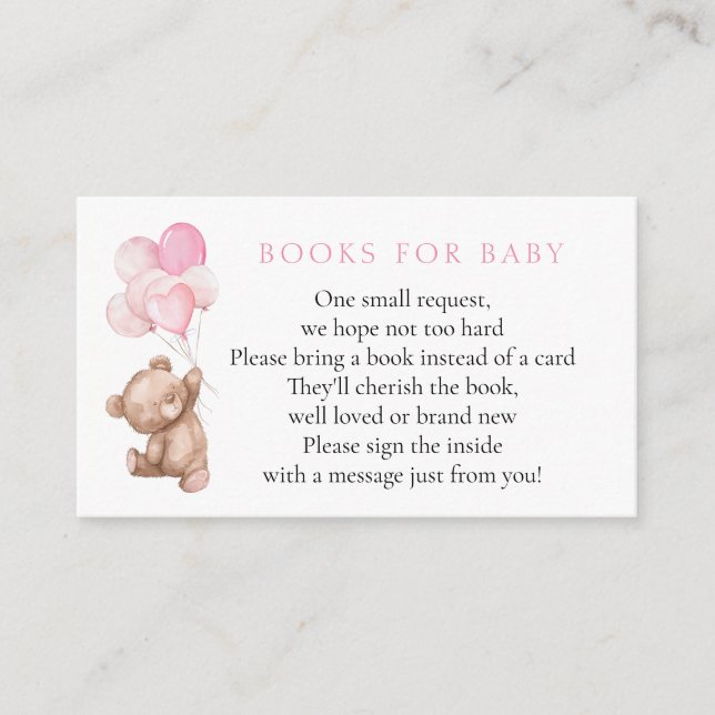 Pink Teddy Bear Books for Baby Enclosure Card (Front)