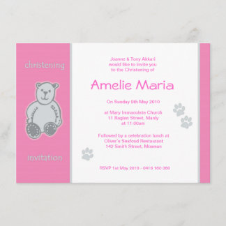 Pink Teddy Bear Christening Invitations