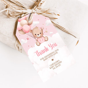 Pink Teddy Bear Clouds Baby Shower Favour Tags