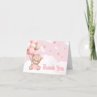 Pink Teddy Bear Clouds Balloon Baby Shower