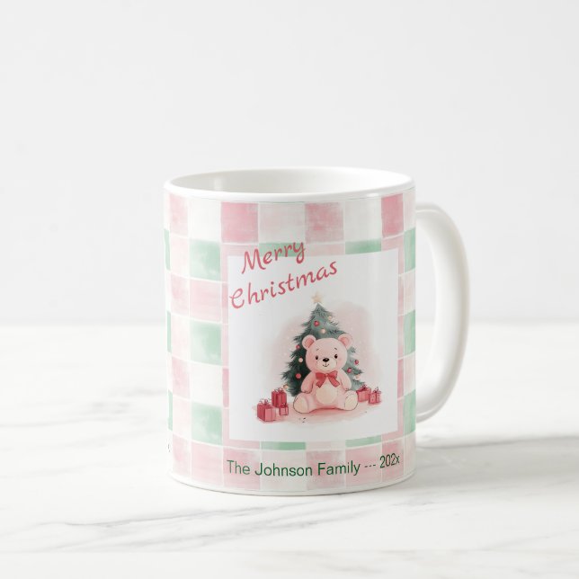 Pink Teddy Bear Cute Christmas Coffee Mug (Front Right)