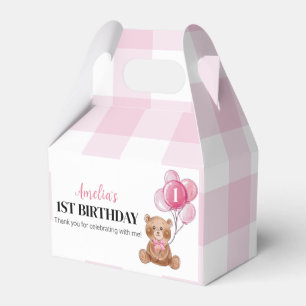 Pink Teddy Bear First Birthday Party Favor Box