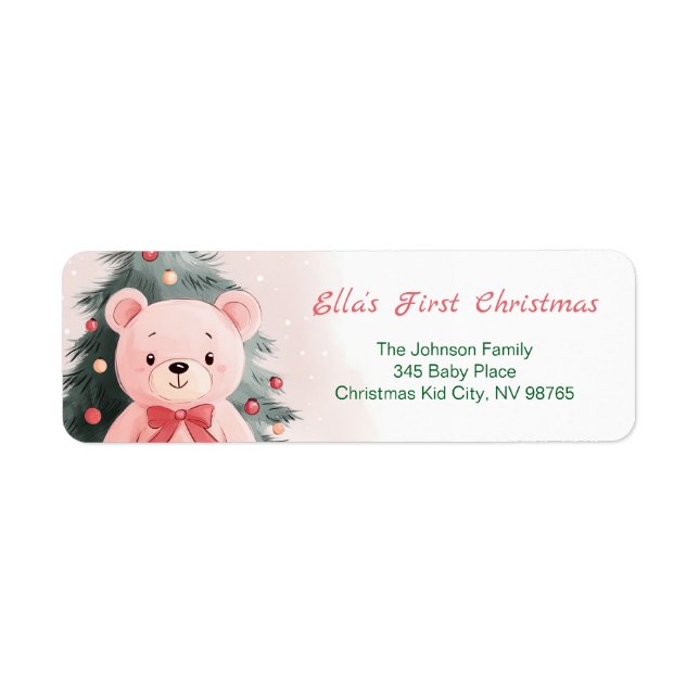Pink Teddy Bear First Christmas Return Address (Front)
