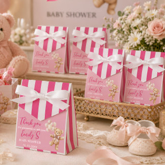Pink Teddy Bear girl Baby Shower Favour Box