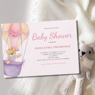 Pink Teddy Bear Girl Baby Shower Invitation