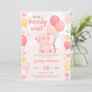 Pink Teddy Bear Girl Baby Shower Invitation