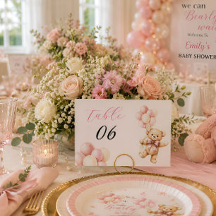 Pink Teddy Bear girl Baby Shower Table Number